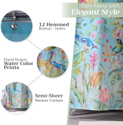 Maison d' Hermine Shower Curtain 100% Cotton One Panel 70"x72" Washable Fabric Shower Curtains for Bathroom, Easy Hanging with 12 Button Holes - Home Hotel Spa Easter Gifts (Paradisio)
