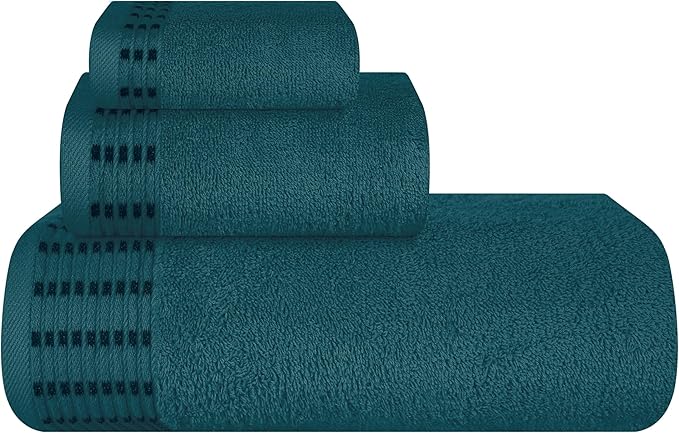 Ultra Soft 3 Pack Cotton Towel Set, Contains a Bath Towels 28x55 inch, a Hand Towels 16x24 inch & a Wash Cloths 12x12 inch, Ideal Everyday use, Compact & Lightweight - Teal