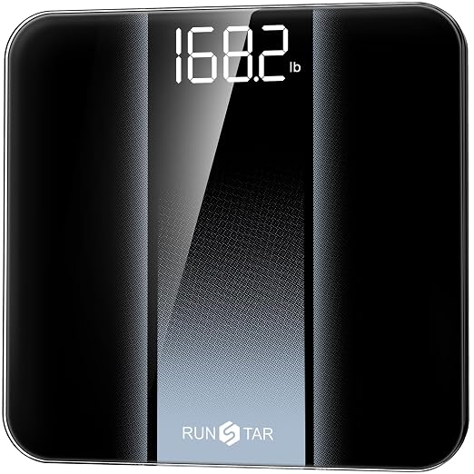 RunStar Digital Bathroom Scale for Body Weight with High Precision, Clear LED Backlight Display, Accurate Scale with Durable Tempered Glass, 400lb, Silver