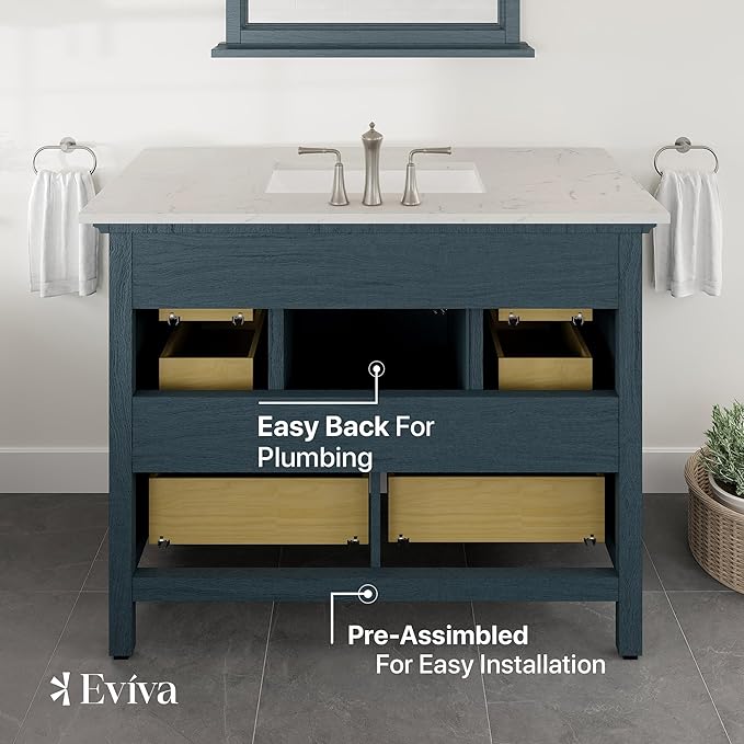 Eviva Britney Ash Blue 42 Inch Bathroom Vanity with Sink - A Fusion of Bathroom Sink Cabinet - White Undermount Porcelain Sinks - Bathroom Vanities for Elegance-Bathroom Sink Vanity