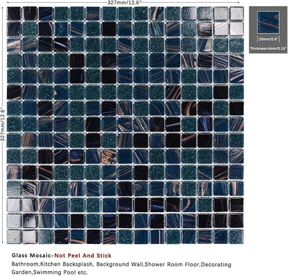 11.5 sq.ft Blue Glass Mosaic Tile for Bathroom, Pool, Kitchen Backsplash | Waterproof Wall & Floor Tile. Heat & frost resistant outdoors. Mesh-mounted easy install. Easy clean. 10pcs. Indigo Blue.