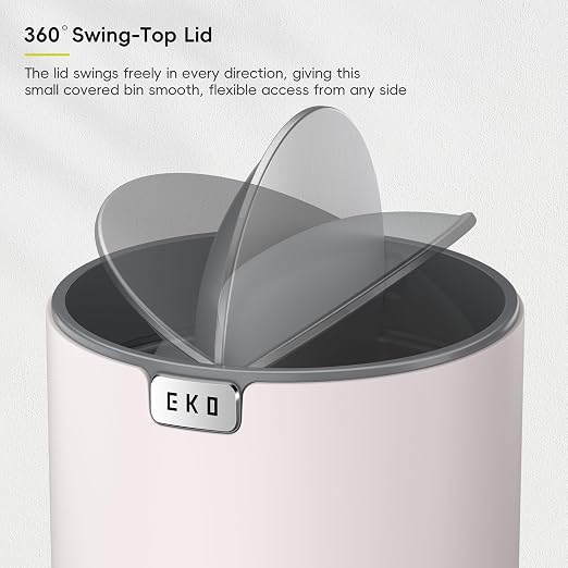 EKO Fandy 0.58 Gal/2.2L Mini Trash Can with Lid, Swing-Top Desktop Trash Can for Bathroom, Countertop, Vanity, Desk or Office, Small Garbage Bin (Pink) (Pack of 12)