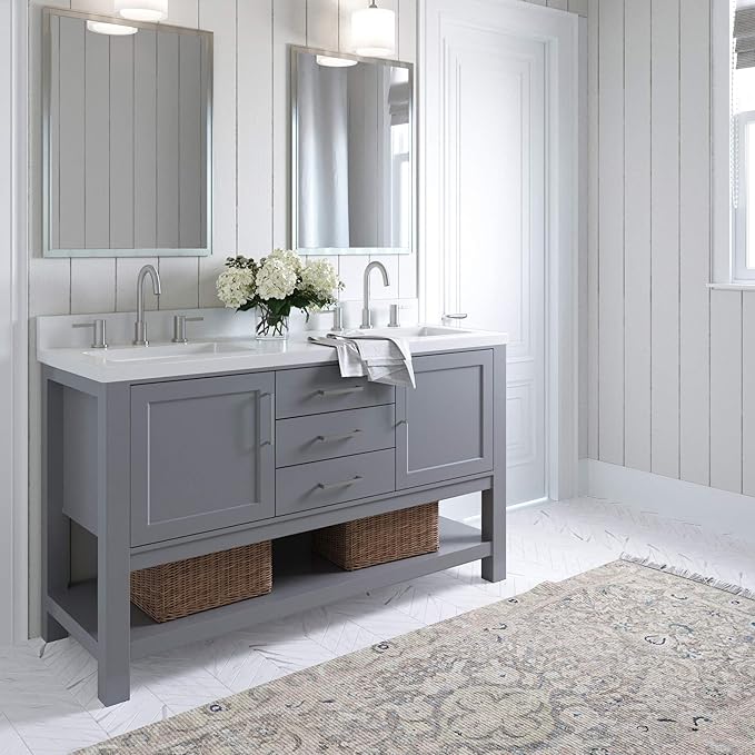 ARIEL Bayhill 60" Double Sink Base Cabinet in Grey