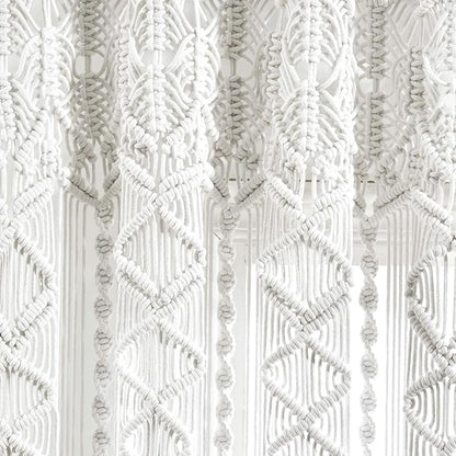 Lush Decor Boho Macrame Textured Cotton Valance, 40" W x 30" L, White - Boho Kitchen Curtains & Wall Decor - Macrame Valance - Bathroom Window Curtains
