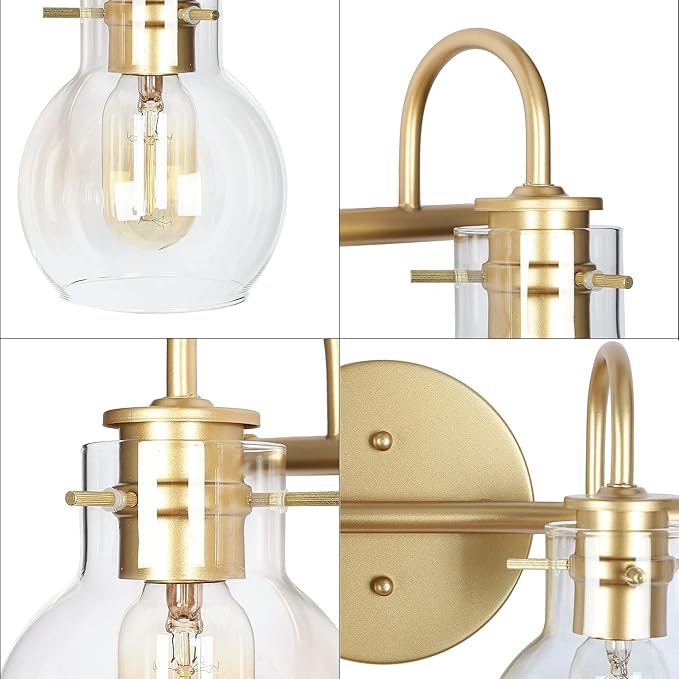 KSANA Bathroom Vanity Light, 4-Light 28.5" Large Gold Bathroom Light Fixtures, Modern Vanity Lights for Bathroom with Globe Clear Glass Shades