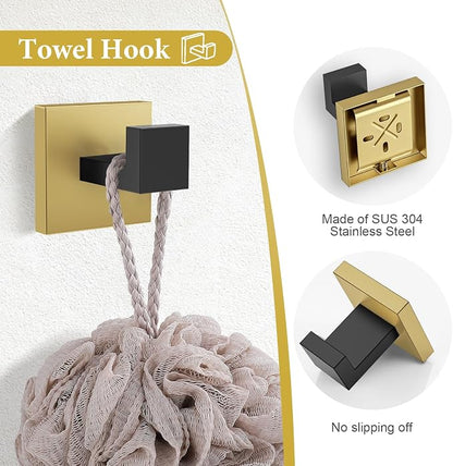 TURS 5-Piece Bathroom Hardware Set Matte Black and Gold Towel Bar Set Bath Towel Holder Sets SUS 304 Stainless Steel Wall Mounted Towel Rack Sets for Bathroom.