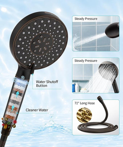 SR SUN RISE Filtered Shower Head with Handheld High Pressure 9 Spray Mode Showerhead Detachable Shower Head Water Softener Filters Beads for Hard Water Remove Chlorine 4 Filters ORB