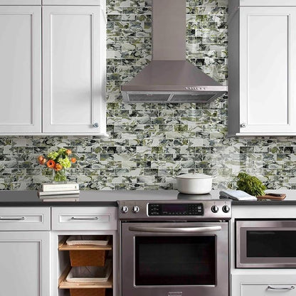 Vamos Tile 100-Piece Glossy Ice Green Peel and Stick Backsplash Tile,3''x6'' PVC Subway Tile with White Grout,Stick on Backsplash for Kitchen/Bathroom/Fireplace