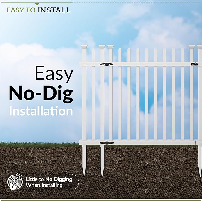 Zippity Burbank Picket Gate, White Vinyl DIY No Dig Kit | 3.5ftH x 5ftW, 1 Gate, Hardware Included, ZP19071