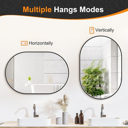 36x24 Black Oval Bathroom Mirror for Over Sink, Aluminum Frame | HD Reflection No Distortion, Aluminum Frame, Mounting Hardware for Vertical or Horizontal Mount