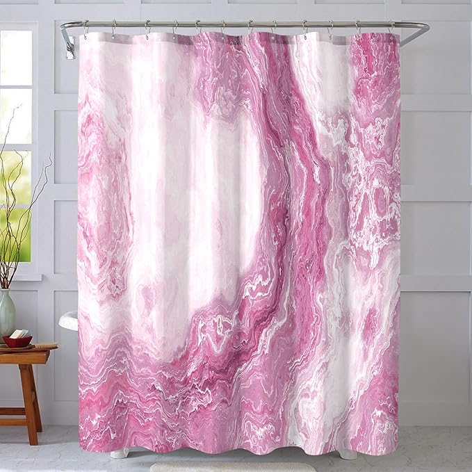 Pink Shower Curtain Marble Texture for Bathroom, Polyester Fabric Cloth Waterproof Bathroom Home Decor, 72x72 Inch