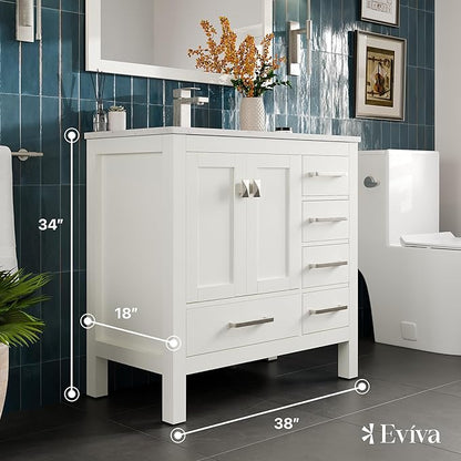 Eviva London 38 in. White Single Sink Bath Vanity with Carrara Quartz Top and Undermount Porcelain Sink
