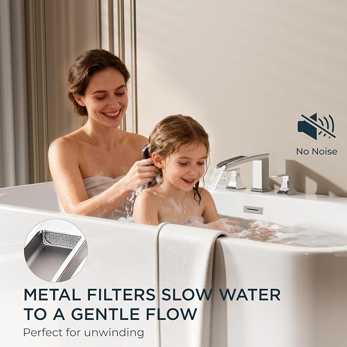 FORIOUS Roman Bathtub Faucet 3 Hole Deck Mount with 2 Handle Chrome | Tub Faucet for 3-Hole Set, 6-12" Centered Distance, Widespread Garden Bath Tub, Waterfall Spout, High Flow, Brass