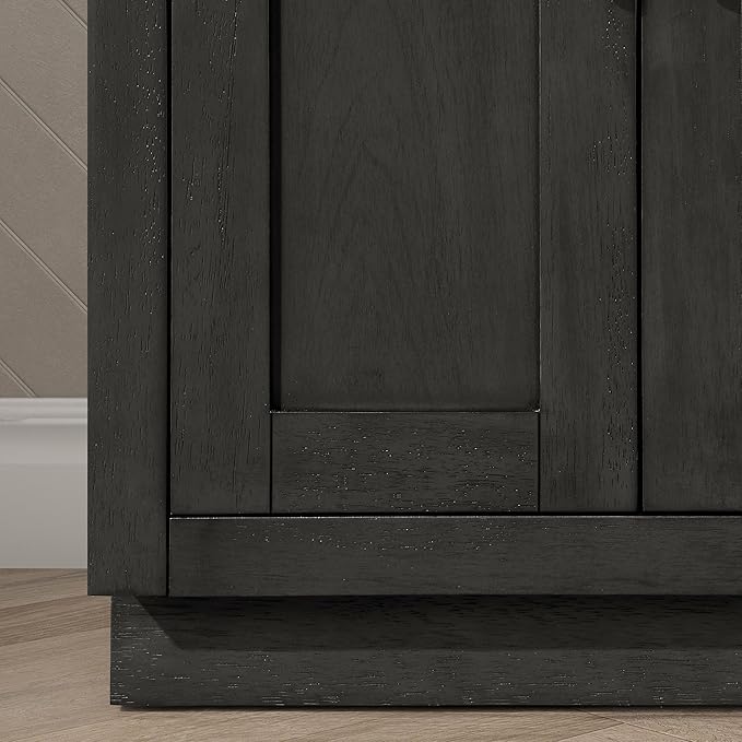 OVE Decors Bailey 60 in. Double Sink Freestanding Matte Black Wood Bathroom Vanity with White Quartz Top, Matching Backsplash and Power Bar