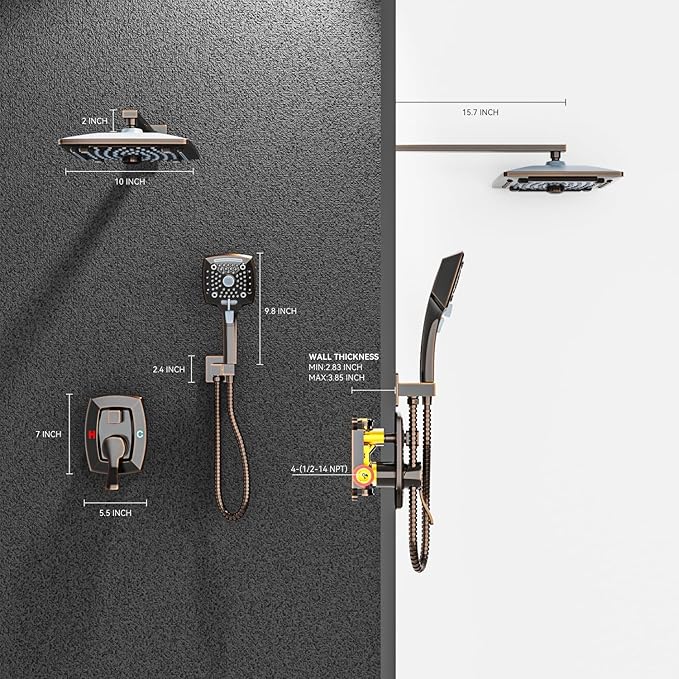 ELLO&ALLO Oil Rubber Bronze Bathroom Shower Faucet Set Mixing Valve and Trim Kit, Complete Shower System with Rough-in Valve