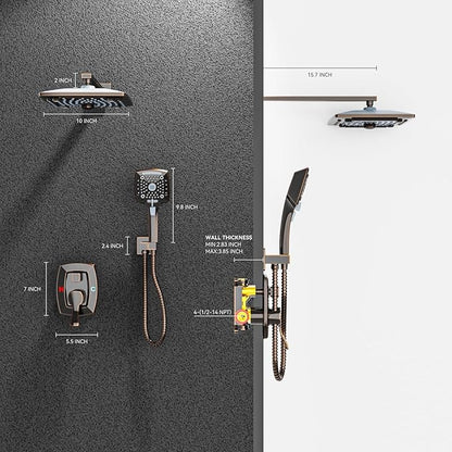 ELLO&ALLO Oil Rubber Bronze Bathroom Shower Faucet Set Mixing Valve and Trim Kit, Complete Shower System with Rough-in Valve