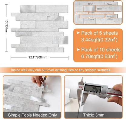 VAOVI Peel and Stick Tile Stone Backsplash for Kitchen Wall(10pcs,C Gray)