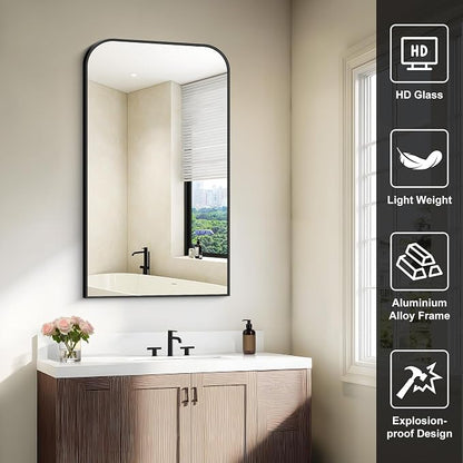COFENY Bathroom Mirror, 24x40 inch Black Rectangle Wall Mounted Mirror with Thin Frame, Bathroom Vanity Mirrors for Over Sink, Entryway, Living Room, Bedroom