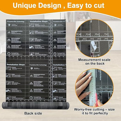 Countewol Stick Vinyl Flooring Roll, Dark Grey Spliced Wood Grain PVC Floor Sheet, Waterproof Scratch Resistant Self Adhesive Flooring for Indoor Home, Camper & Rental House
