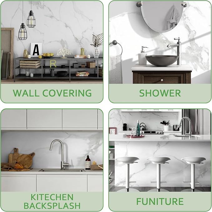 Marble Peel and Stick Waterproof Wall Paneling, 118" x 47" Carrara White Matte Finish Self-Adhesive Backsplash Tile Vinyl Wall Panel for Kitchen Bathroom Wall Decor, Covers 38.75 Sq. Ft.