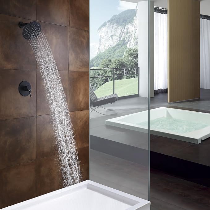 sumerain Black Shower Faucet, Matte Black Shower Fixtures Shower Mixer, Rough-in Valve Included | Shower Fixtures, Shower Mixer, Brass Rough-in Valve Included, 8 Inches High Pressure Stainless Steel Rain Shower Head