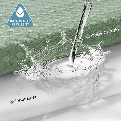 Heavyweight Waffle No Hook Shower Curtain with Liner, 71x74, Sage Green | Snap in Liner, 256GSM, Thick, Hotel Luxury Spa, Waterproof Fabric, Corner Magnets, 3 in 1 Set, Washable, Hang in Seconds