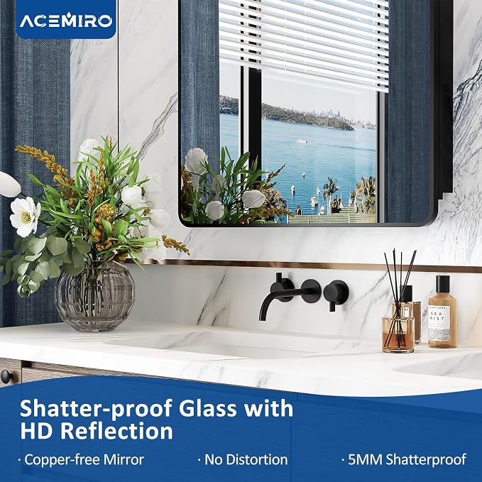 ACEMIRO 40x30 Inch Black Medicine Cabinet Mirror Metal Framed Recessed Bathroom Medicine Cabinets with Mirror and Storage Wall Mounted