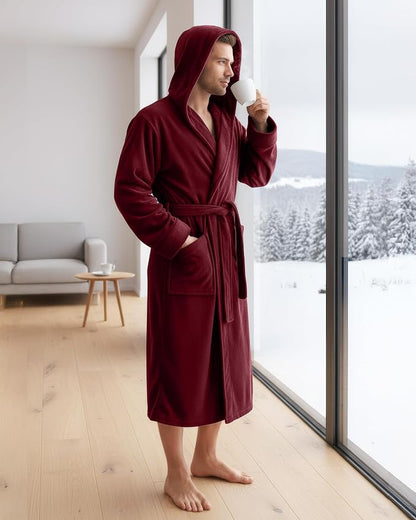 NY Threads Luxury Ultra Soft Mens Robe with Hood Plush Fleece Long Bathrobe