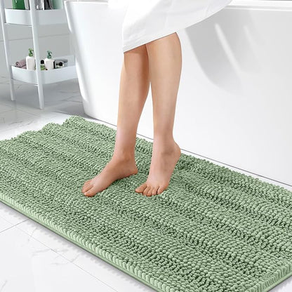 OLANLY Thick Bathroom Runner Rugs 47x24, Chenille Bath Rugs, Sage Green | Absorbent Striped, Rubber Backing, Machine Wash, Long Bath Mats for Bathroom Floor, Tub and Shower, Home Decor Accessories