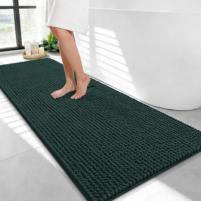OLANLY Thick Chenille Bathroom Runner Rugs Mats 47x24, Blackish Green | Soft Absorbent Bath Rugs, Rubber Backing, Machine Wash Dry, Bath Mats for Bathroom, Tub and Shower, Home Decor Accessories