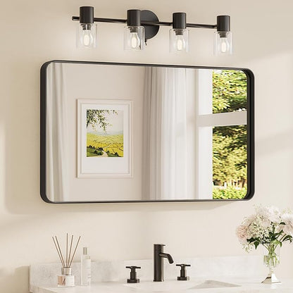 TETOTE Black Framed Bathroom Mirror, 40 x 24 Inch Matte Metal Frame Vanity Mirror, Modern Farmhouse Wall Mounted Rectangle Mirror (Horizontal/Vertical)