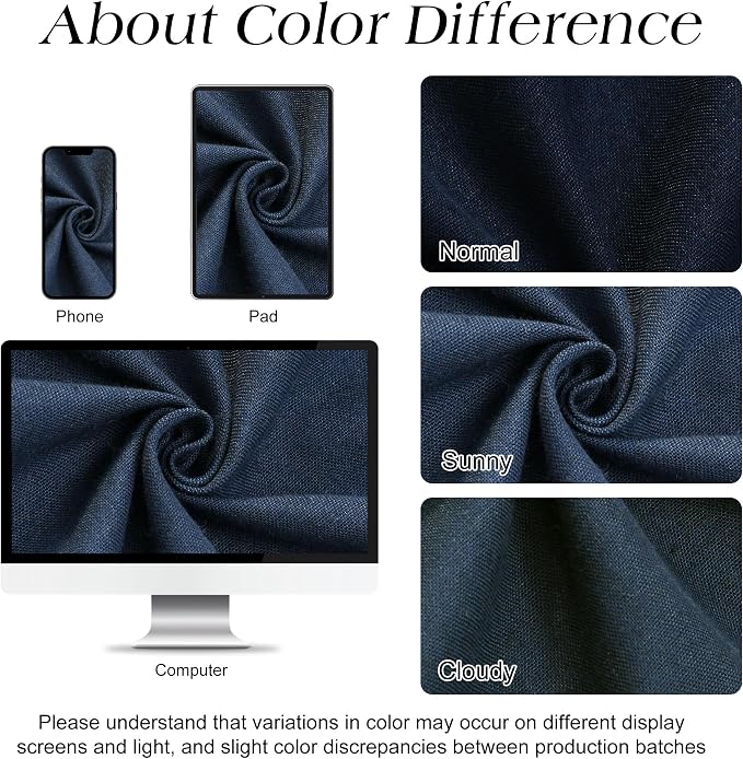 Navy Blue Shower Curtain for Bathroom, Linen Textured Weighted Hem Cloth Shower Curtain Set with Hooks, Simple Hotel Luxury Men Nautical Bath Accessories Decor,72x90, Dark Blue