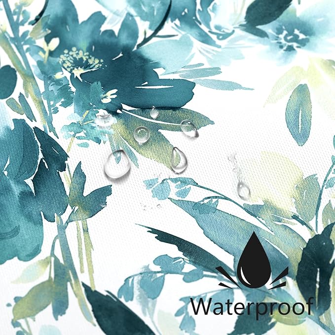 Long Shower Curtain 72x78 Inch, Tall Watercolor Teal Yellow Floral Decor | Modern Abstract Flower Bathroom Fabric Long Shower Curtain Set with Hooks