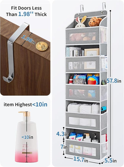 JARLINK Over the Door Organizer for Bedroom, Pantry, Bathroom, 5 Shelf Grey | Anti-Tilt Design, 44 lb Load Capacity, Hanging Door Organizer with 5 Large Capacity Pockets, Behind Door Storage for Nursery