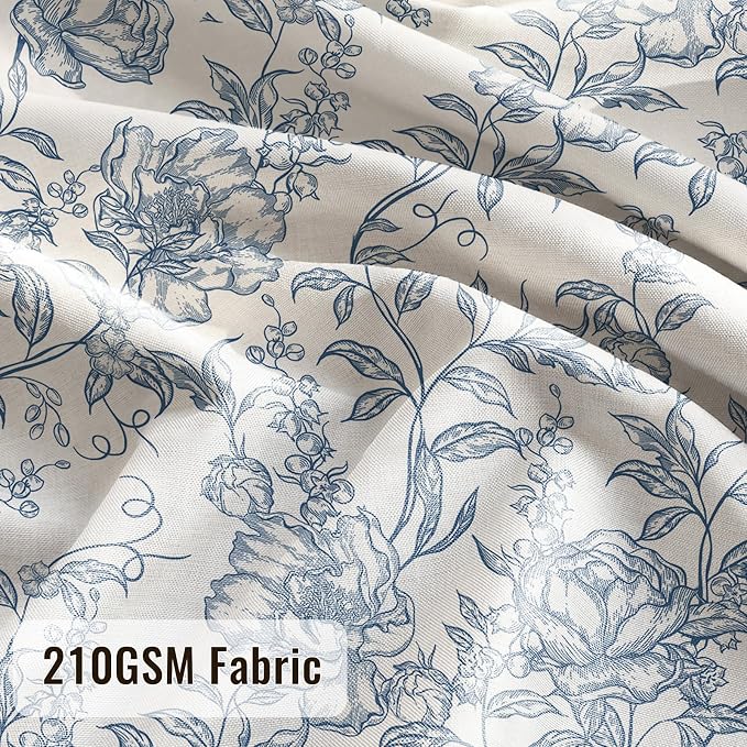 Farmhouse Blue Floral Shower Curtain with 12 Clear Rings 72"W x 84"L | Boho Fabric Shower Curtain Set, Vintage Cottagecore Shower Curtain for Bathroom