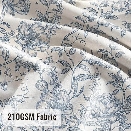 Farmhouse Blue Floral Shower Curtain with 12 Clear Rings 72"W x 84"L | Boho Fabric Shower Curtain Set, Vintage Cottagecore Shower Curtain for Bathroom