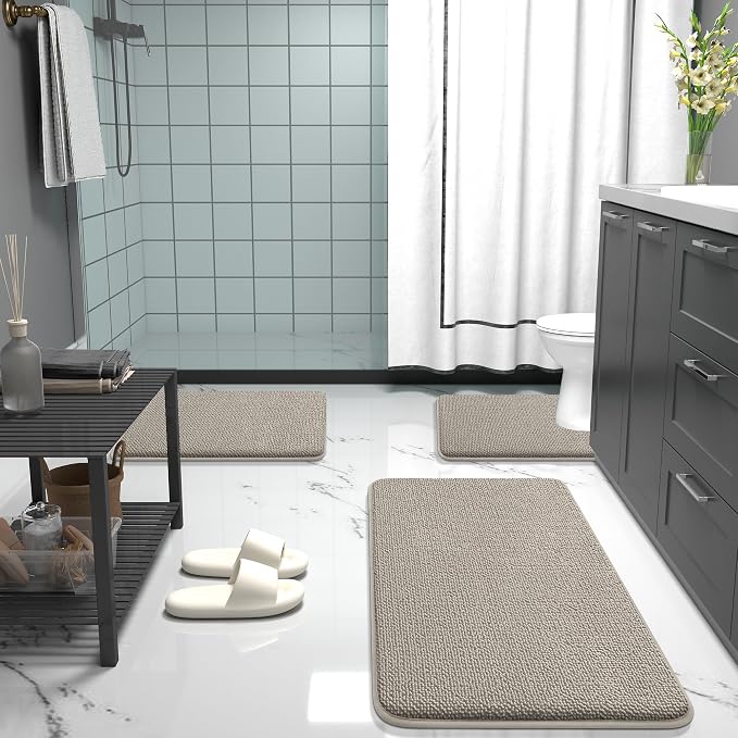 OLANLY Memory Foam Bathroom Runner Rugs 70x24, Long Bath Mats, Warm Taupe | Soft Quick Dry Bath Rugs, Non-Slip, Absorbent Machine Washable Mat for Bathroom Floor, Tub and Shower, Home Decor Accessories