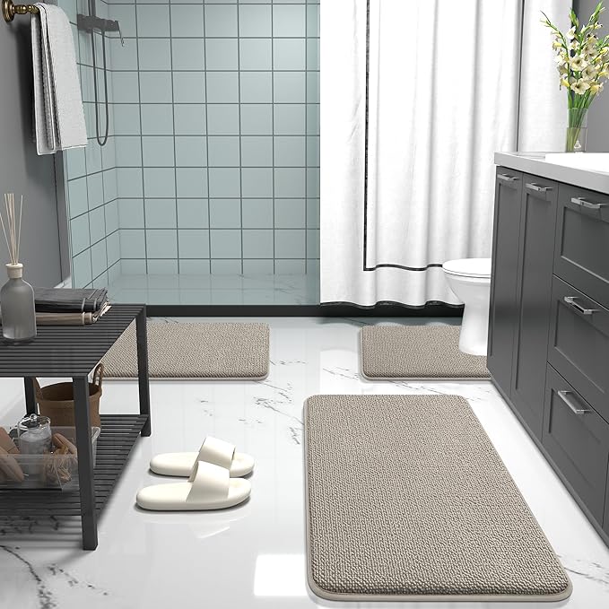 OLANLY Memory Foam Small Bathroom Rug 24x16, Absorbent Bath Mat, Warm Taupe | Soft Quick Dry Bath Rugs, Non-Slip Carpet, Machine Washable Mat for Bathroom Floor, Tub and Shower, Home Decor Accessories