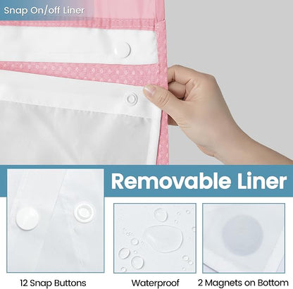 EUTXL 256GSM Heavyweight Shower Curtain with Liner - Waffle Textured Heavy Duty Shower Curtains for Bathroom,71W x 74H,Pink