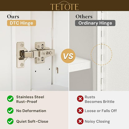 TETOTE 40 x 26 Medicine Cabinet with Mirror with Tempered Beveled MirrorWhiteMedicine Cabinet Aluminum Cabinet DTC Hinges, Stepless Adjustable Shelves, Recessed/Surface-Mounted