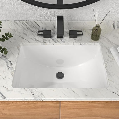 Mocoloo Undermount Bathroom Sinks 21 x 15 Inch Rectangle White Porcelain Ceramic Bathroom Sink 8 Inch Deep Basin with Overflow Small Lavatory Vanity Top Sink Under Counter