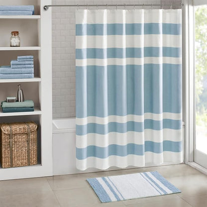 Madison Park Reversible Spa Rug 100%-Cotton Striped Ultra Soft Water Fast Bath Non-Slip Absorbent Quick Dry Mats for Tub, Shower Room, and Bathroom, 20"x30", Blue (MP72-6210) (Pack of 2)