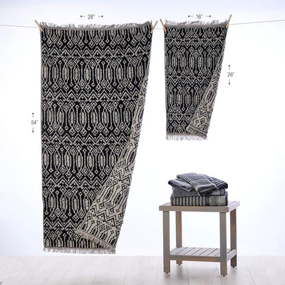 SKL Home Nador Hand Towel Set-2pc, Premium 100% Cotton, Black | 600 GSM. Spa-level quality. Soft & absorbent, reversible jacquard. For the bathroom, kitchen, bar or any sink space.