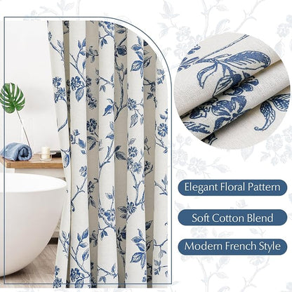 MitoVilla Small Stall Shower Curtain Set 36 x 72, Narrow Half Cotton Floral Cottagecore Spring Shower Curtains for Bathroom, Modern Farmhouse Country Plant Leaves Bathroom Décor