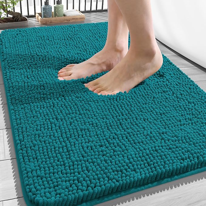 OLANLY Bathroom Rugs 34x21, Extra Soft Absorbent Chenille Bath Rugs | Deep Lake, Quick-Drying Rubber Backing, Machine Washable Bath Mat for Bathroom Floor, Tub and Shower, Home Decor Accessories