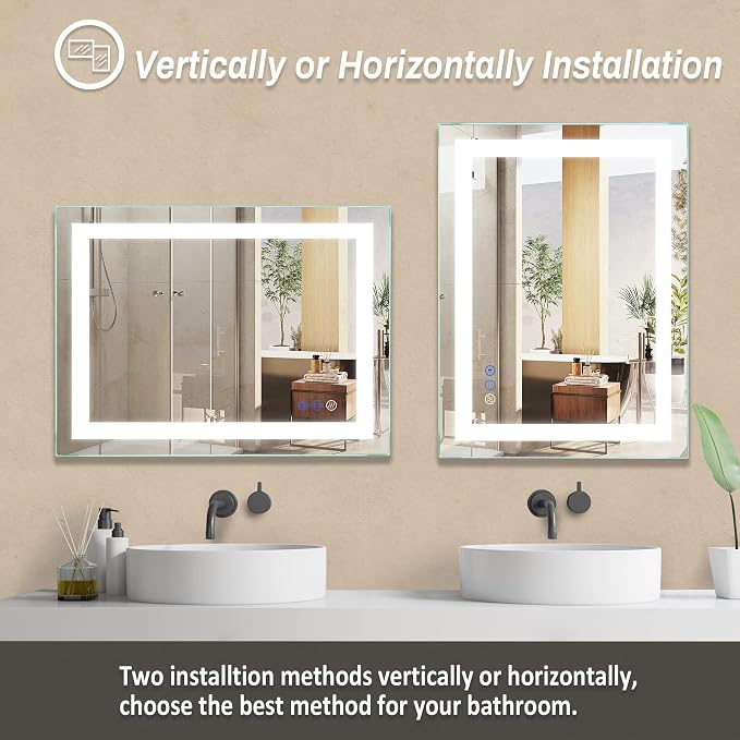 36"x 28" LED Bathroom Mirror with Light | Anti-Fog+Dimmable+Color Temperature Adjustable+Memory Function Led Wall Mirror for Bathroom, Vanity (Vertical/Horizontal)