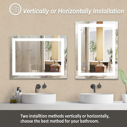36"x 28" LED Bathroom Mirror with Light | Anti-Fog+Dimmable+Color Temperature Adjustable+Memory Function Led Wall Mirror for Bathroom, Vanity (Vertical/Horizontal)