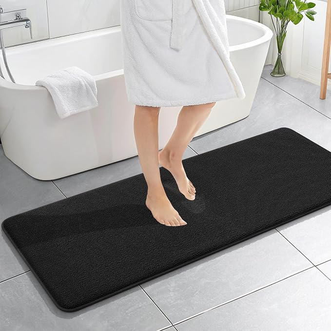 OLANLY Memory Foam Bathroom Runner Rugs 59x20, Absorbent Long Mat, Black | Soft Quick Dry Bath Rugs, Non-Slip Carpet, Machine Washable Mat for Bathroom Floor, Tub and Shower, Home Decor Accessories