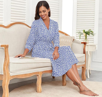 PrinStory Womens Robe Long Knit Bathrobe Lightweight Soft Robes Ladies Bath Robe