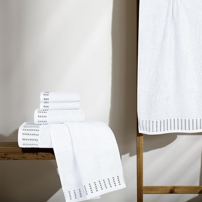 Ultra Soft 6 Pack Cotton Towel Set, Contains 2 Bath Towels 28x55 inch, 2 Hand Towels 16x24 inch & 2 Wash Cloths 12x12 inch, Ideal Everyday use, Compact & Lightweight - White